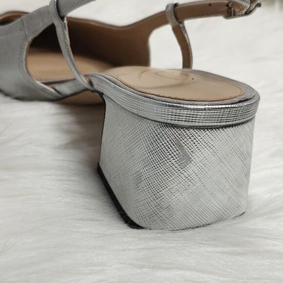 Sam Edelman Tarra Slingback Pump Heels Cap Toe Metallic Silver Black 9.5 - Picture 9 of 15
